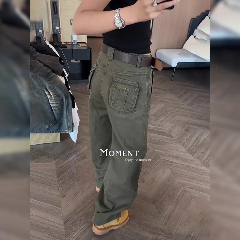 弯刀阔腿裤女2025新款秋季复古宽松显瘦百搭垂感直筒工装休闲裤子