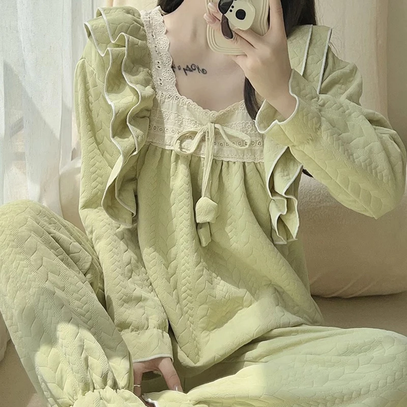 空气棉睡衣女春秋冬季夹层加厚长袖2025新款甜美公主风家居服套装