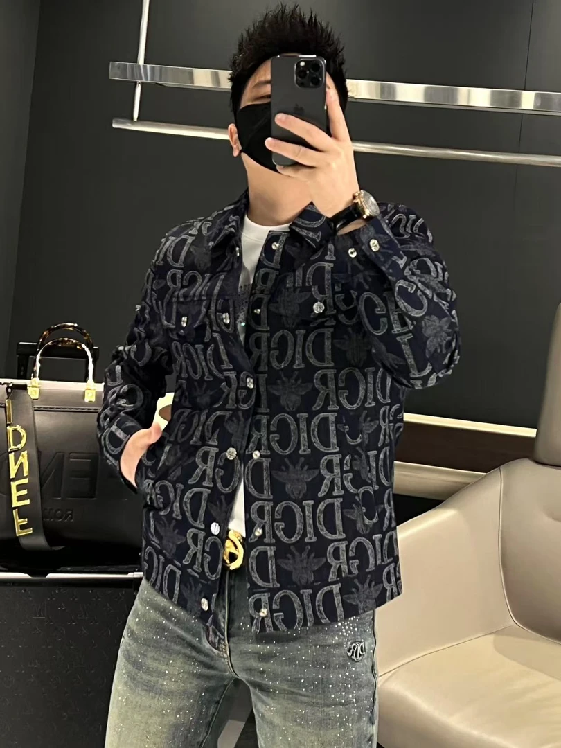 【马哥严选】2025春款男士时尚百搭潮流修身牛仔暗纹提花夹克外套