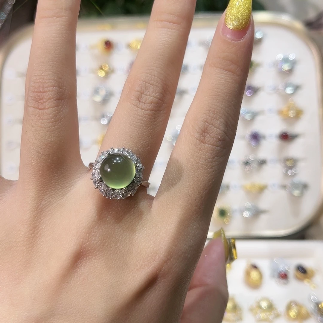 蛇纹石玉戒指银S925镶嵌