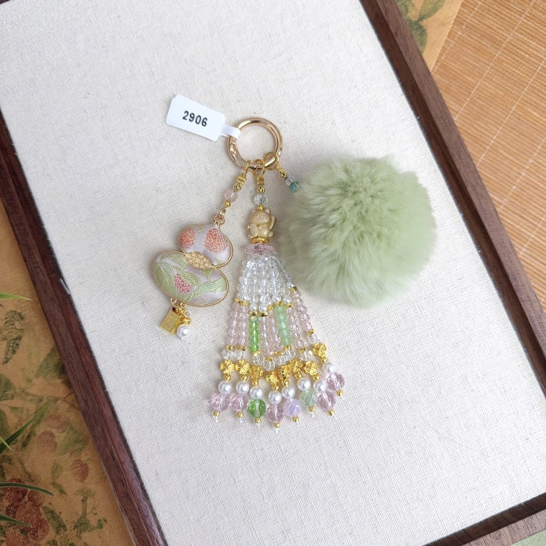备注2906-宋锦双面葫芦荔枝毛球挂件手机链新中式国风包挂