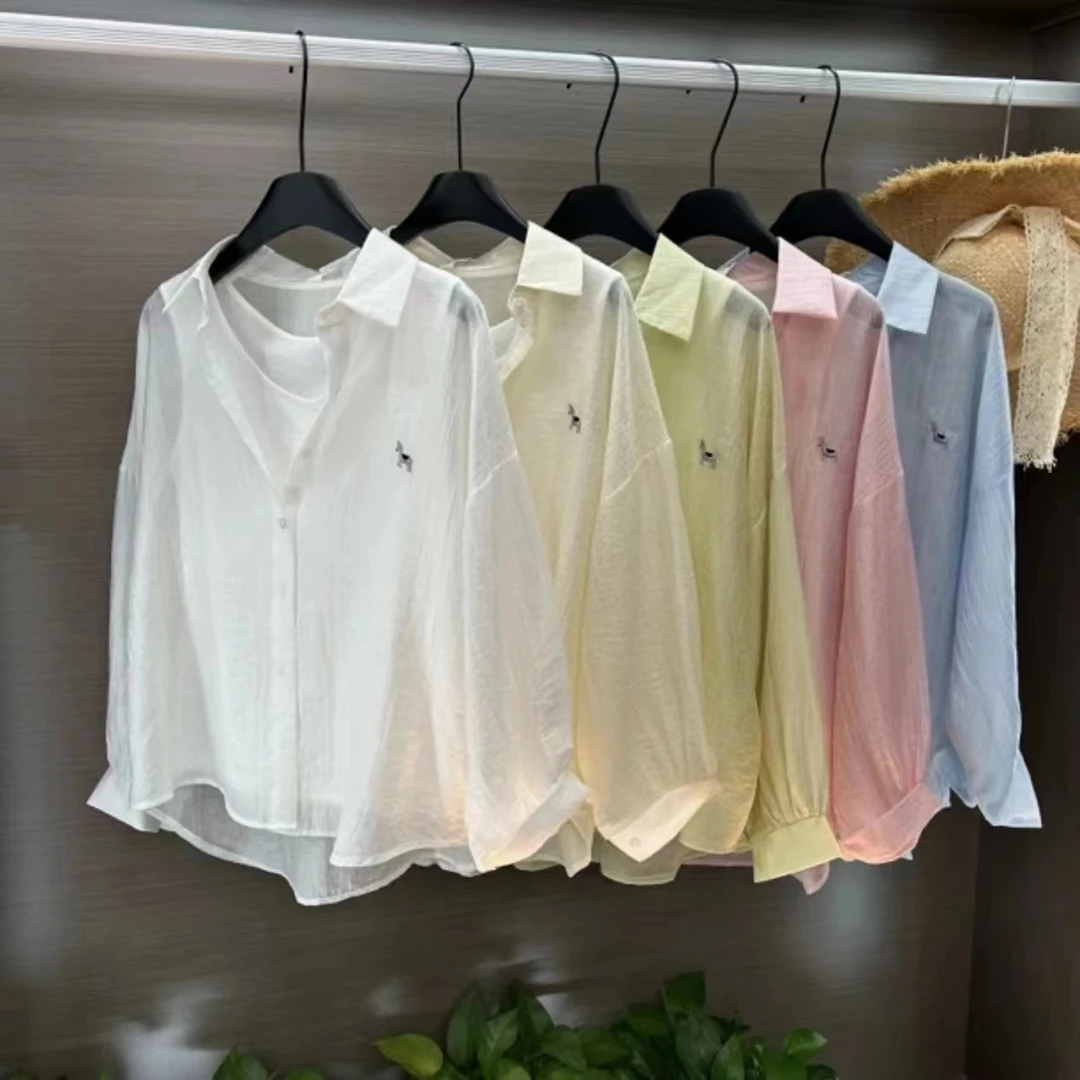 刺绣防晒衬衫外套女上衣薄款春夏开衫外搭夏季宽松长袖衬衫