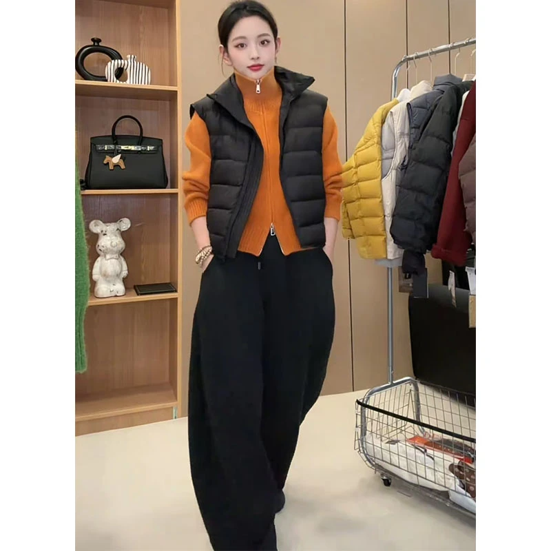 超火早秋穿搭新款套装女2025设计感开衫毛衣棉服马甲裤子三件套