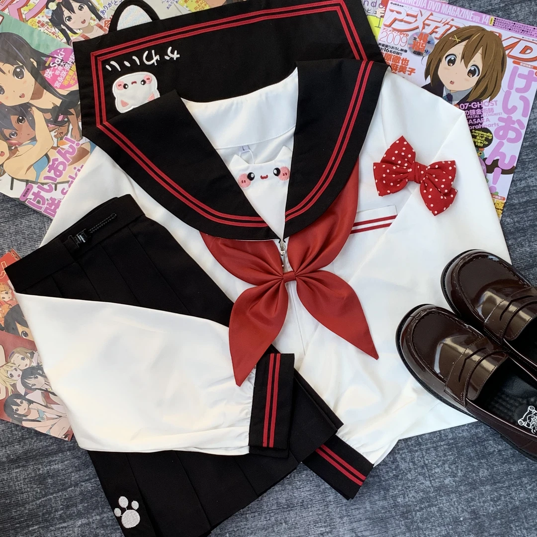 樱舞纪原创正版jk制服女日系学院风甜美水手服短袖小猫刺绣裙套装