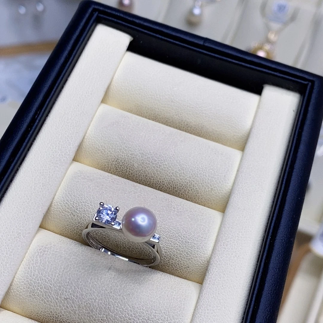 淡水珍珠戒指银S925镶嵌爱****花