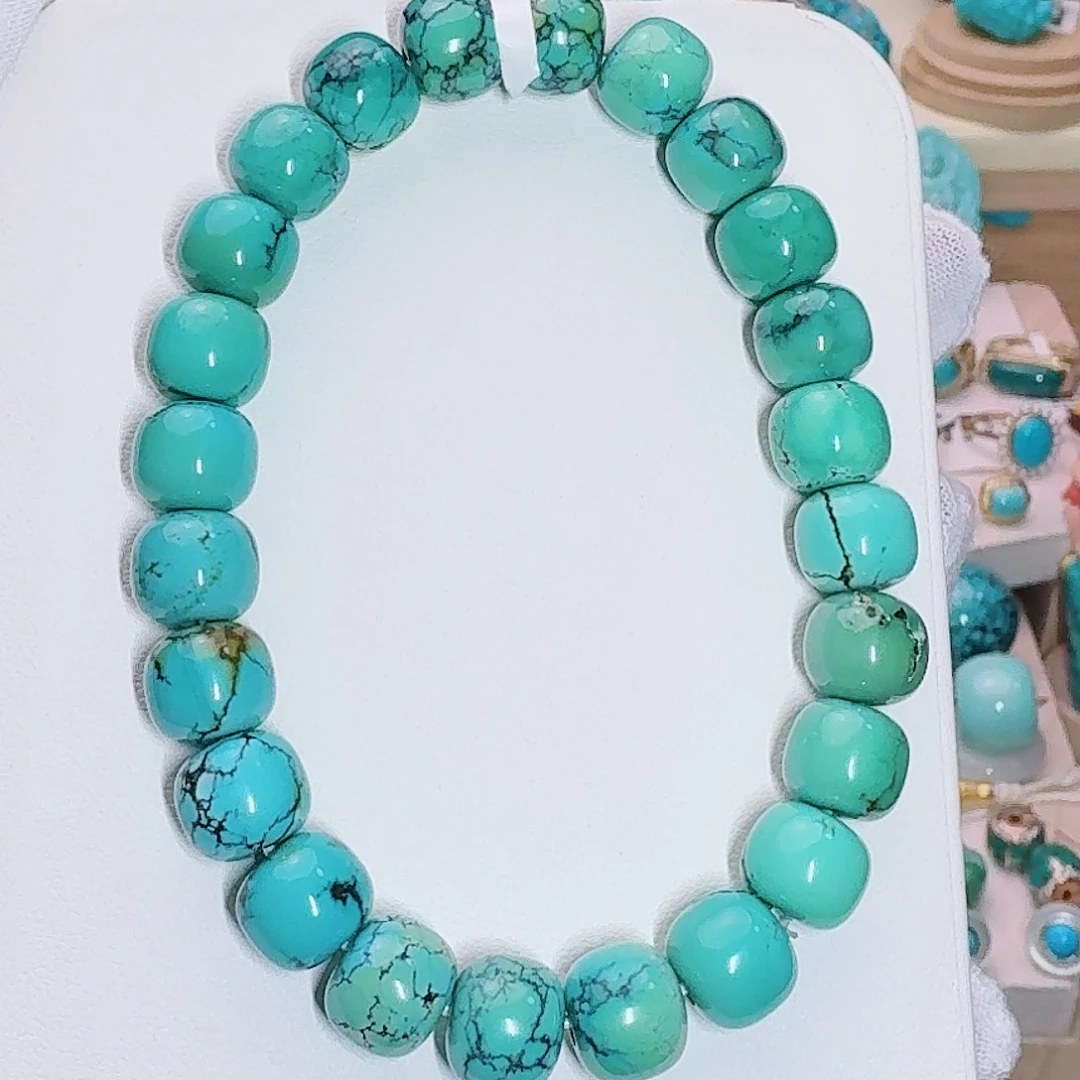 绿松石未镶嵌手链天然水草纹老型手串