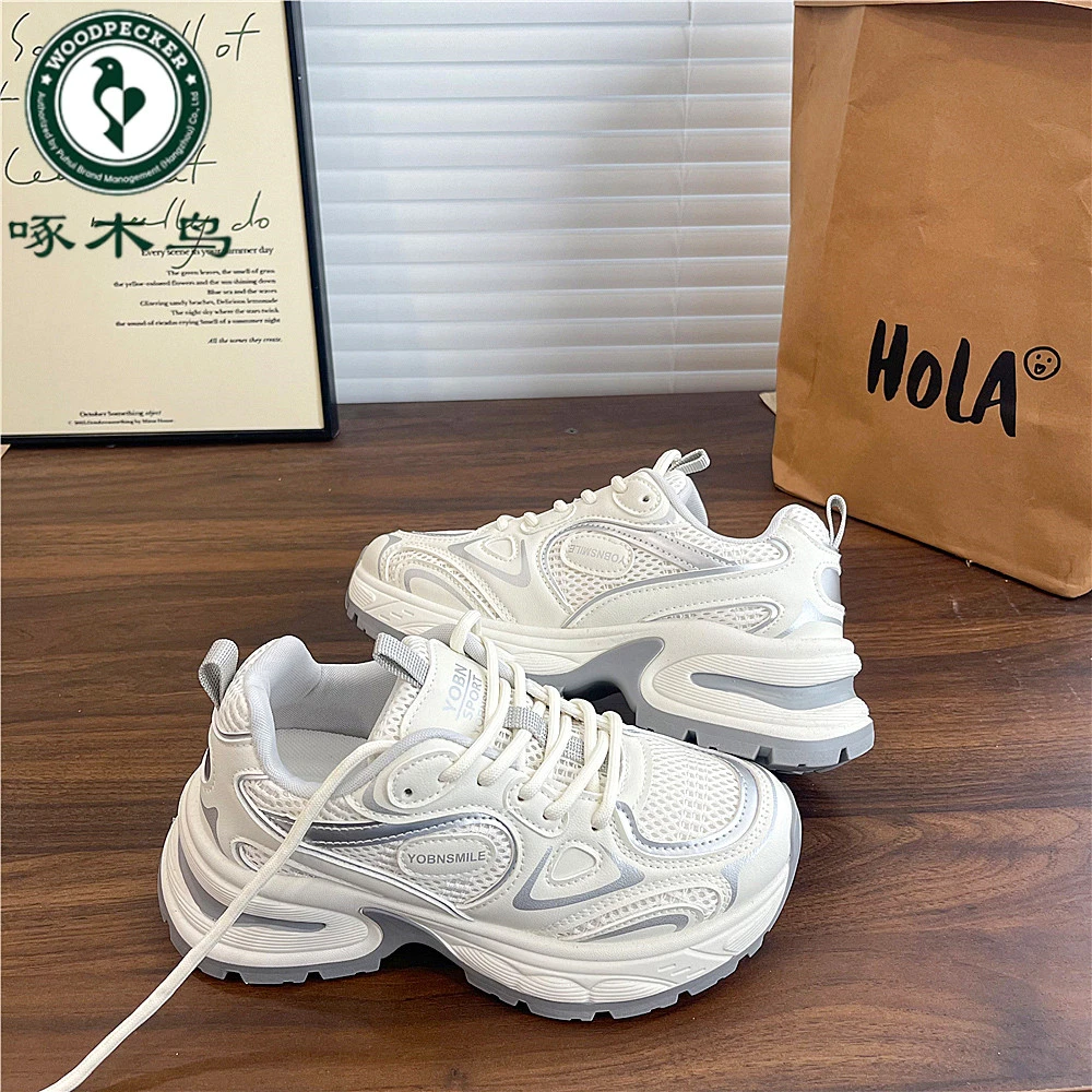 啄木鸟网面透气厚底老爹鞋女2025夏季新款学生百搭运动休闲鞋潮
