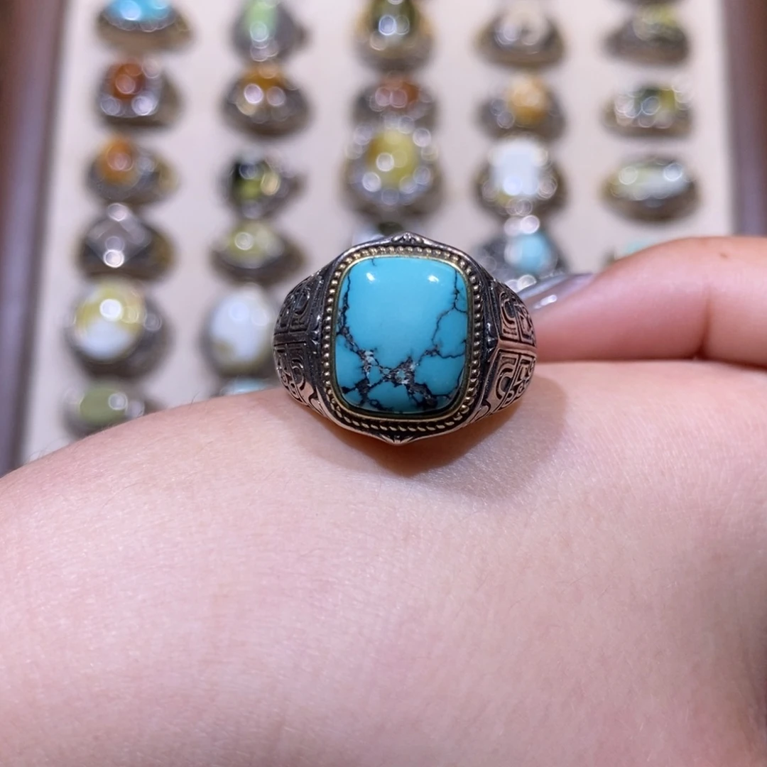 银S925镶嵌绿松石戒指戒指