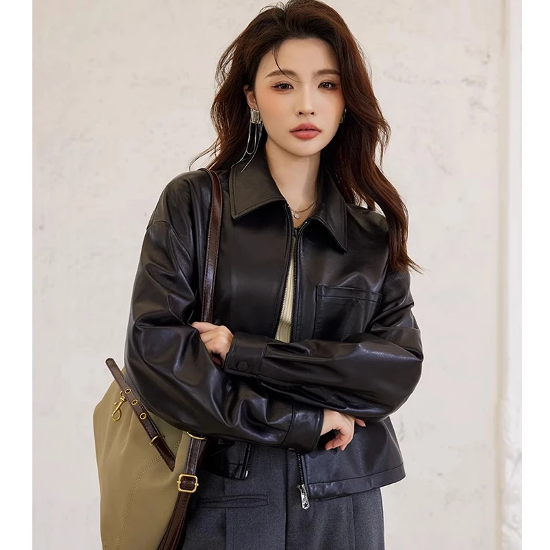 真皮皮衣女短款外套2025新款宽松机车真皮夹克2025女士秋冬