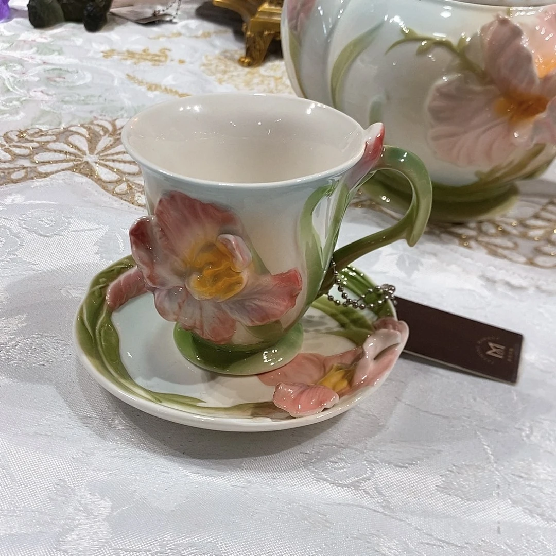 摆件0116高温瓷鸢尾花杯碟