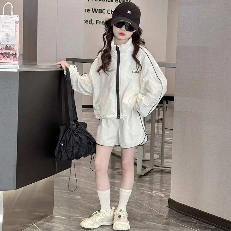 女童夏装防晒衣套装2025新款儿童防紫外线防晒服中大童运动两件套