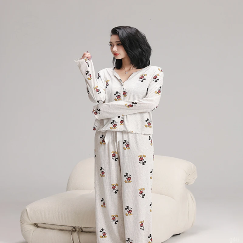 米奇睡衣女2025新款火爆款春秋夏季卡通长袖棉绸薄款可外穿家居服