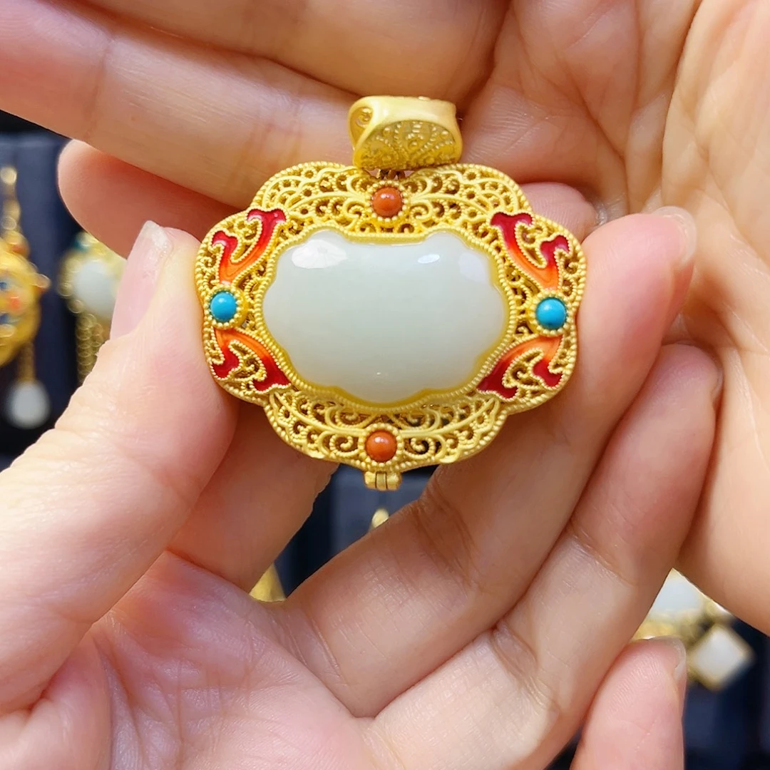 和田玉银S925镀金镶嵌颈饰