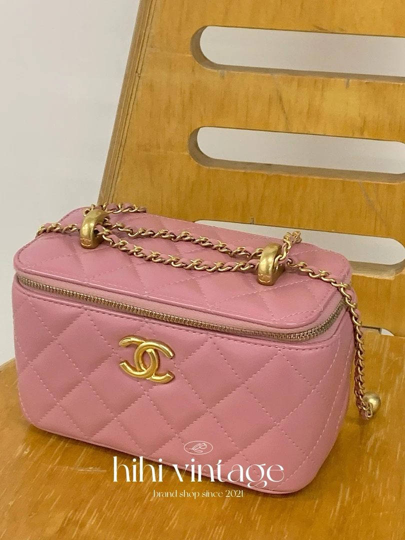 99新 Chanel/香奈儿 24C 粉色金扣双金珠盒子包 新款镭射 二店