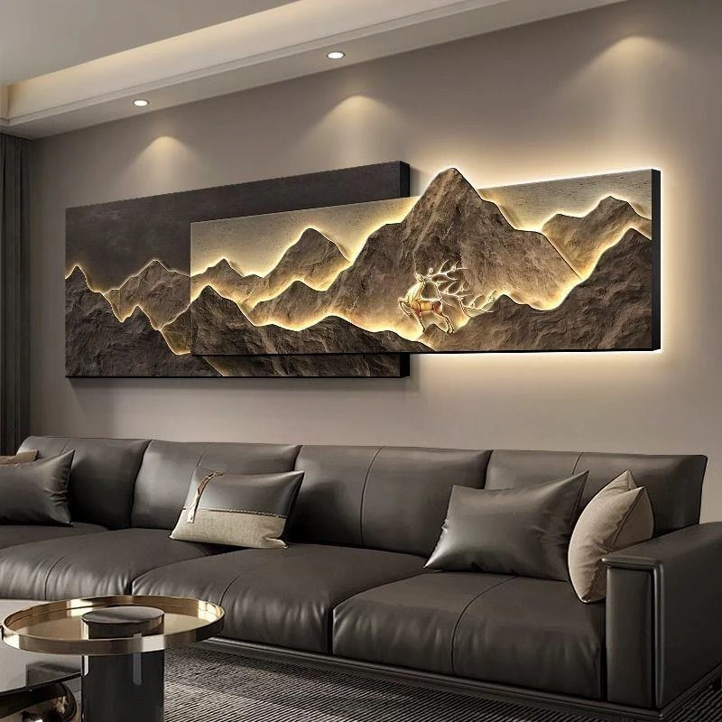 背有靠山客厅装饰画立体砂岩画轻奢高级感沙发背景墙挂画大气山水