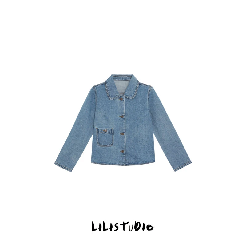 「丹风逸褛」不理理夏季新款女装潮流单边口袋翻领牛仔短外套女