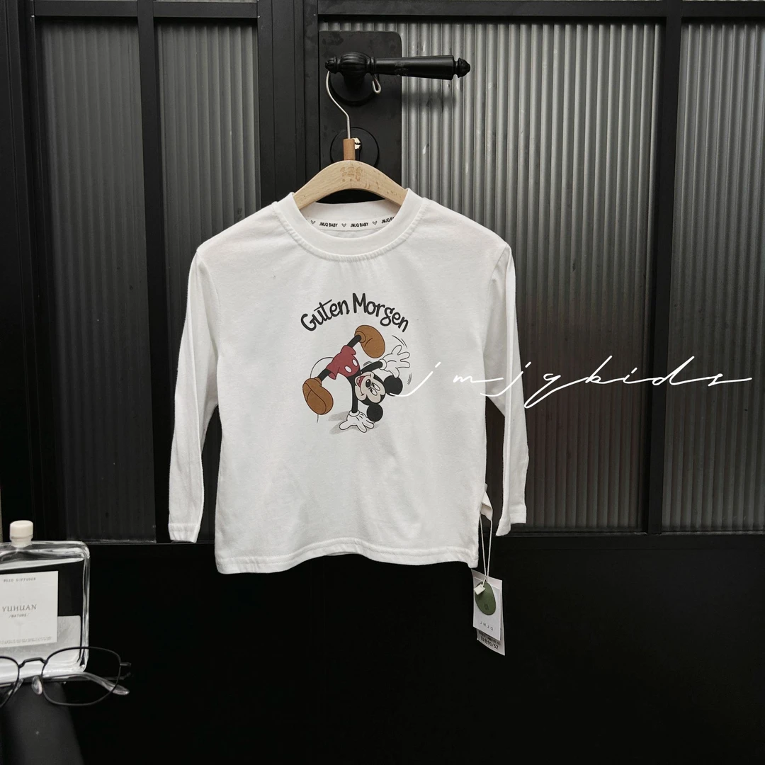 JMJQ浅秋上新款儿童本白时尚宽松卡通印花亲肤圆领打底长袖25003