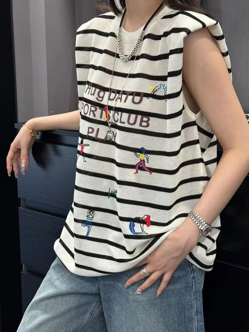 夏季一堆人休闲风无袖常规款宽松型T恤时尚圆领宽松