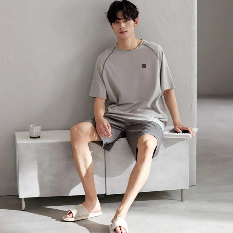 黛悦彤睡衣男士2025新款莫代尔棉休闲薄款短袖短裤夏季家居服套装