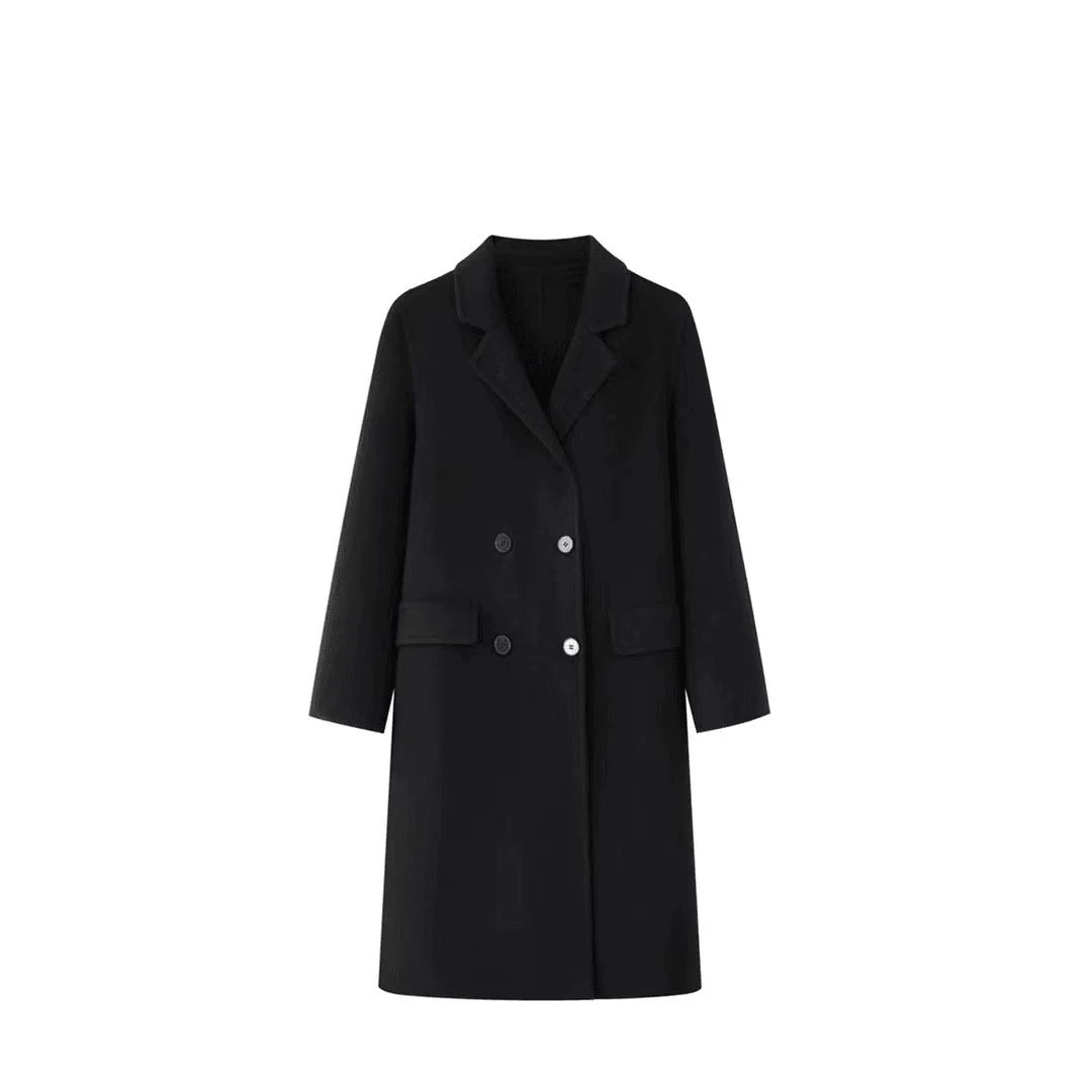 中长款绵羊毛双面手工大衣简约宽松版女士外套