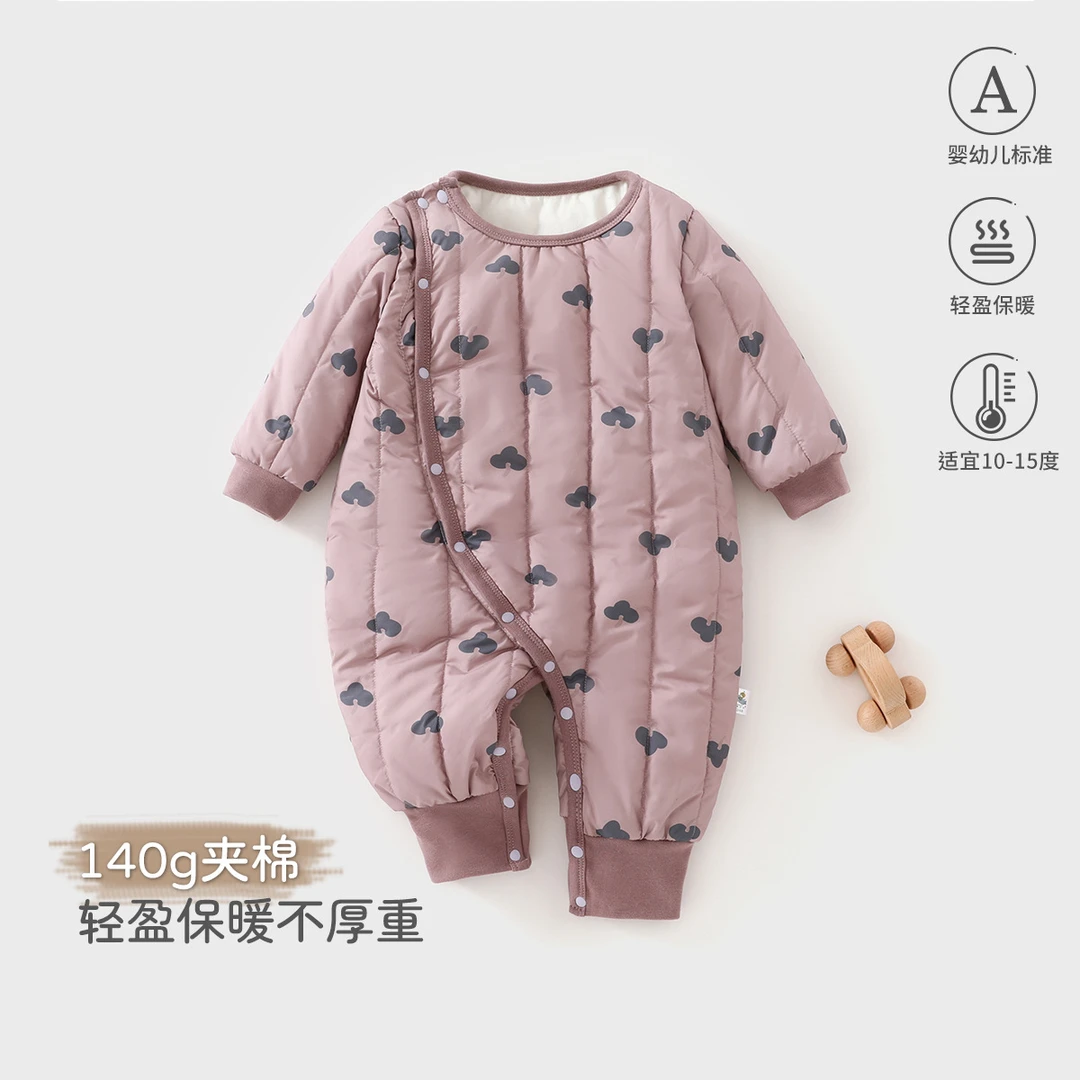 婴儿夹棉连体衣140克加厚保暖棉服哈衣新生儿衣服秋冬宝宝棉袄
