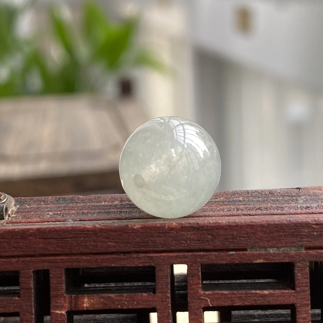 缅甸翡翠圆珠散珠配珠卡12冰茶底色圆珠C1003冰透飘点黄冰丝小纹