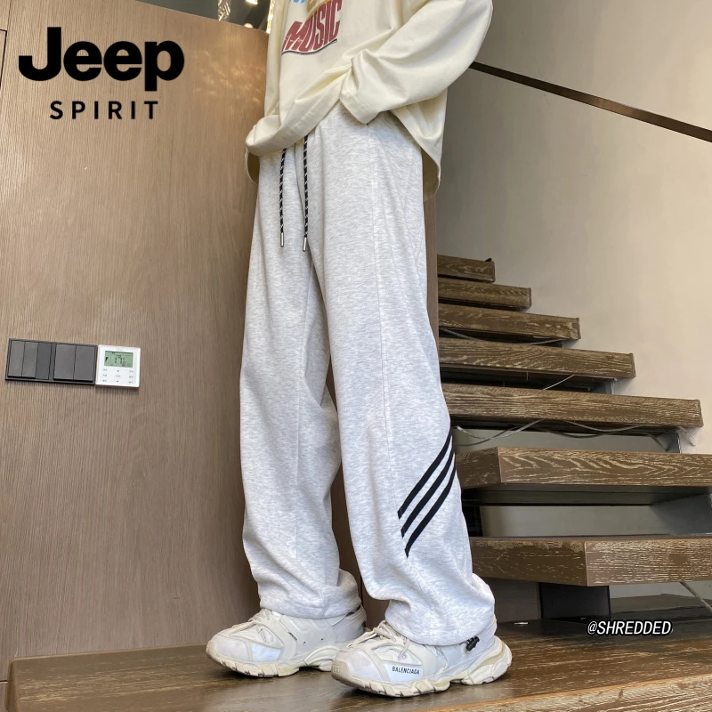 JEEP高品质潮流港风休闲卫裤秋季新款条纹设计运动裤宽松百搭裤子