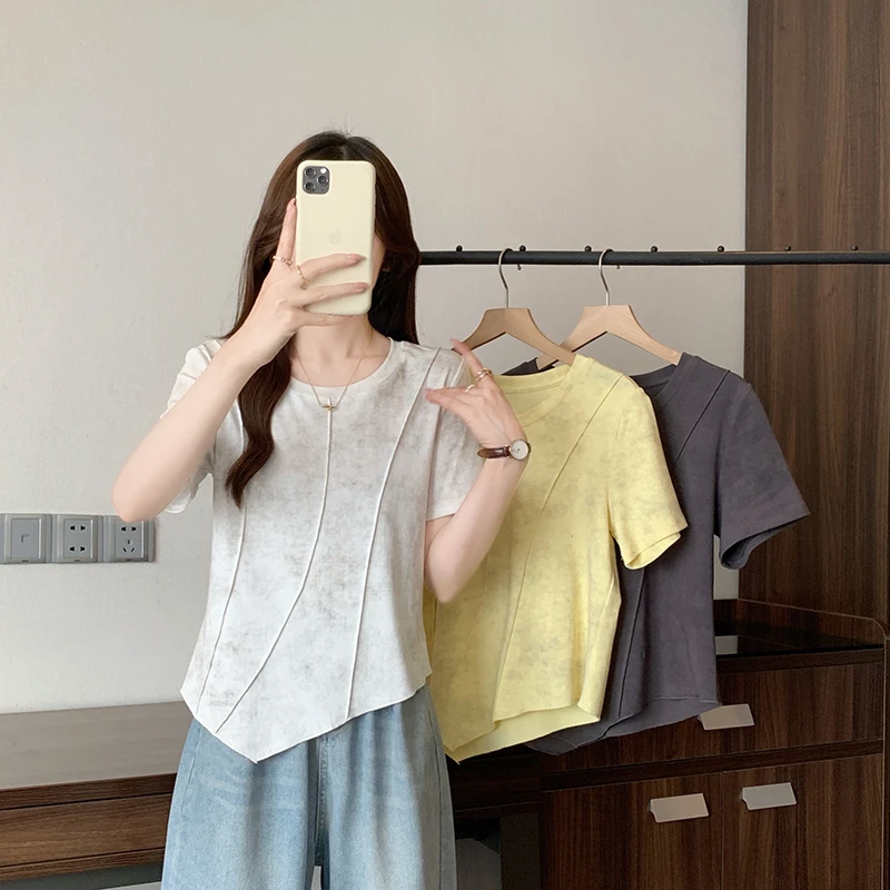 2025新款扎染设计感显瘦百搭上衣t恤A1402