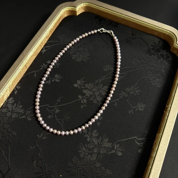 【暮光之城】天然淡水珍珠高贵紫极光近圆6mm项链G599