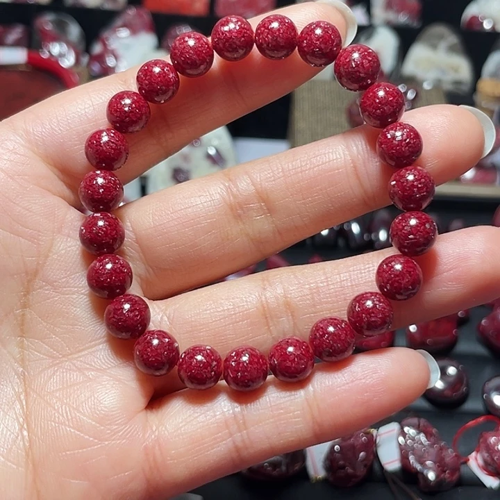 天然辰砂晶体手链8mm
