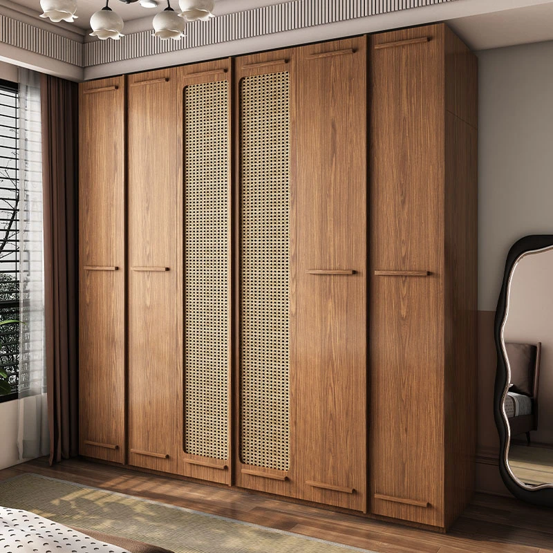 翰绅骨骼线实木衣柜加厚欧松板胡桃色衣橱卧室家用中古风一门到顶