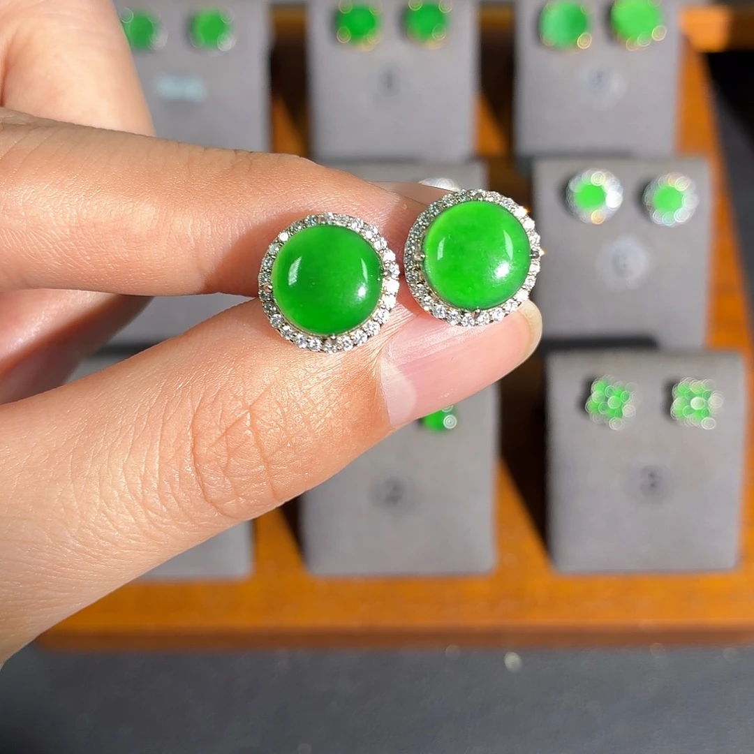 翡翠银S925镶嵌耳饰耳饰