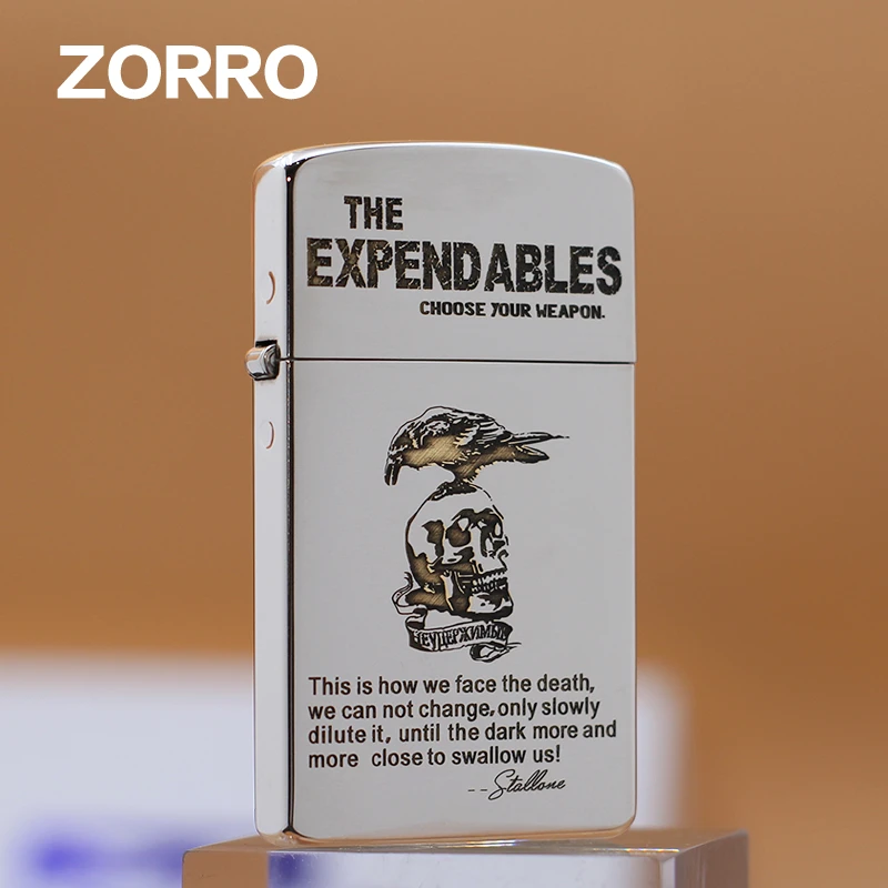 ZORRO佐罗859白镍敢死队卡片机薄款防风煤油打火机