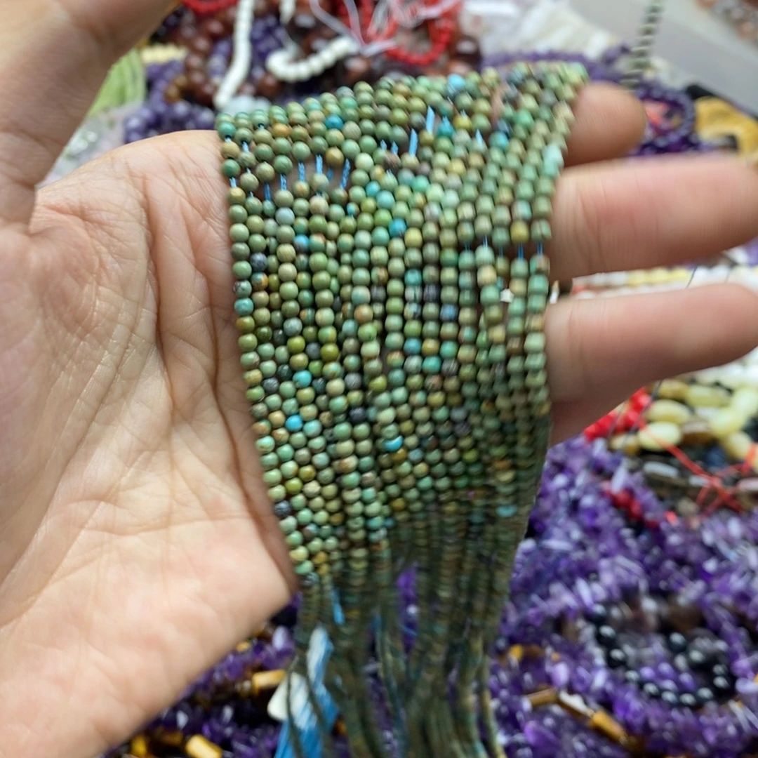 玛瑙/玉髓未镶嵌珠宝半成品一条天然湖北松石圆珠3mm