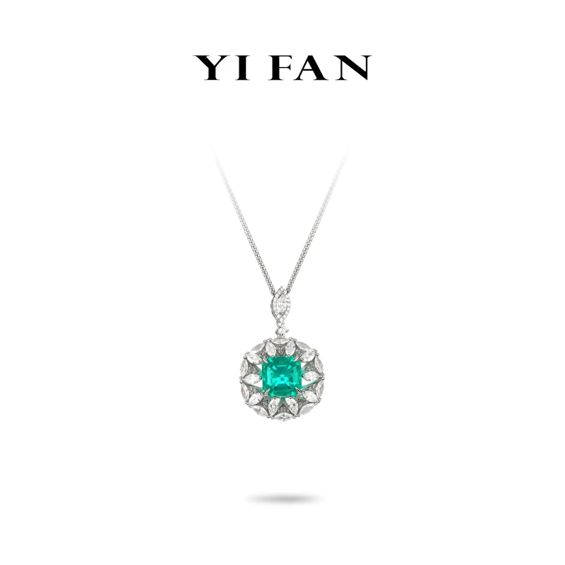 坠链均925银合成锆石 一梵  2087-设计师款绿方形四爪马眼时尚项