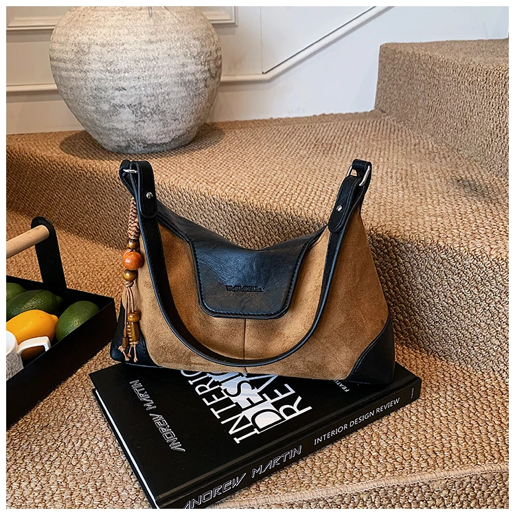 磨砂复古美拉德通勤包包单肩腋下包女2025新款饺子包法式斜挎包女