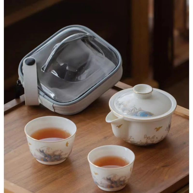 陶瓷仙鹤海浪乘风破浪旅行茶具N504