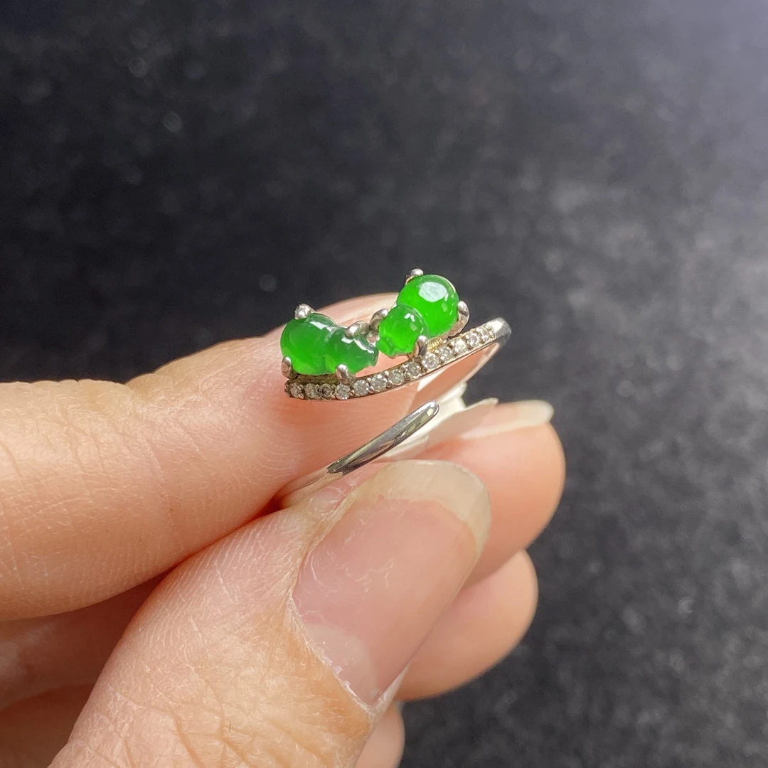 危料专卖天然翡翠A货葫芦交叉戒