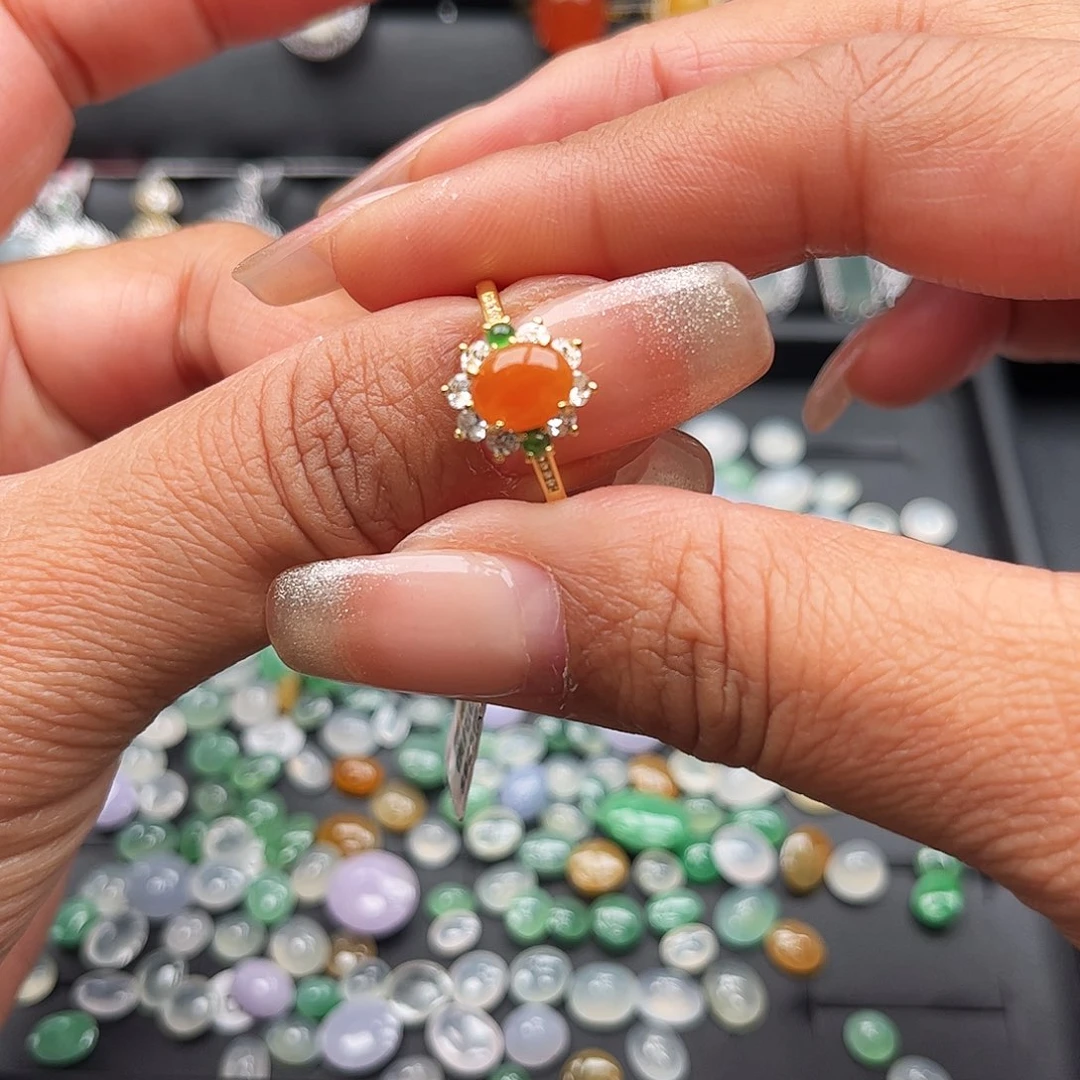 翡翠戒指银S925镶嵌缅甸天然A货翡翠女戒指