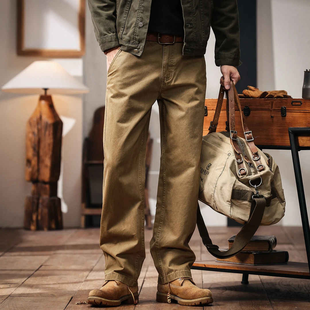 格蓝鹿美式复古精梳棉工装裤子男春季潮牌宽松直筒美拉德休闲长裤