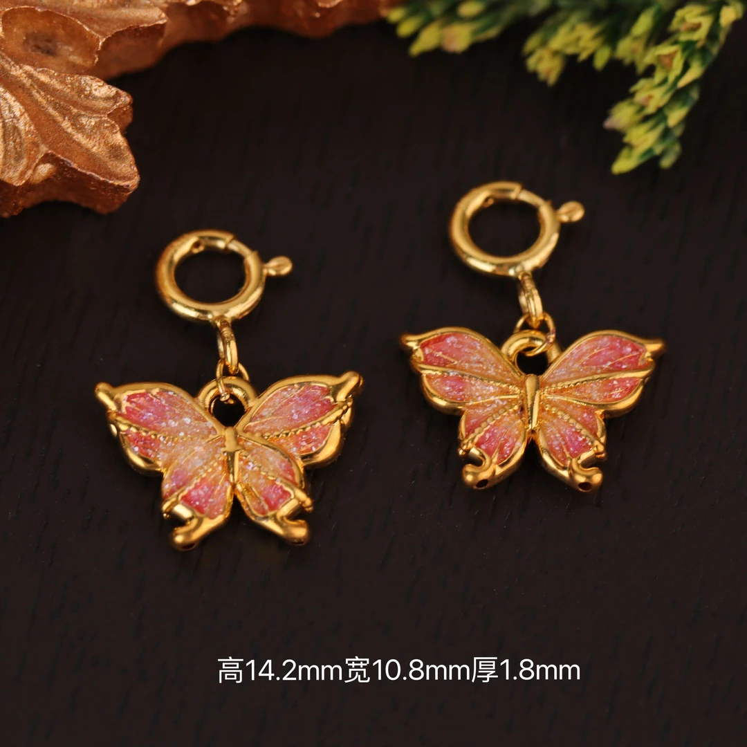 【来福工厂】18k金烧蓝紫色蝴蝶提溜挂坠吊坠配饰配件