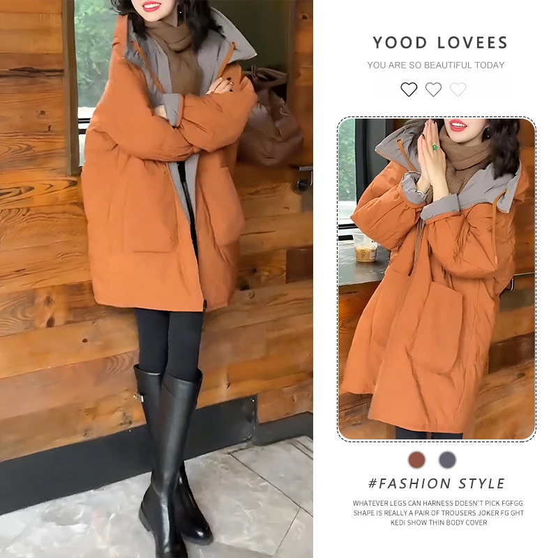 显白气质欧版中长款棉服外套女冬季新款大码宽松慵懒时尚棉衣袄子