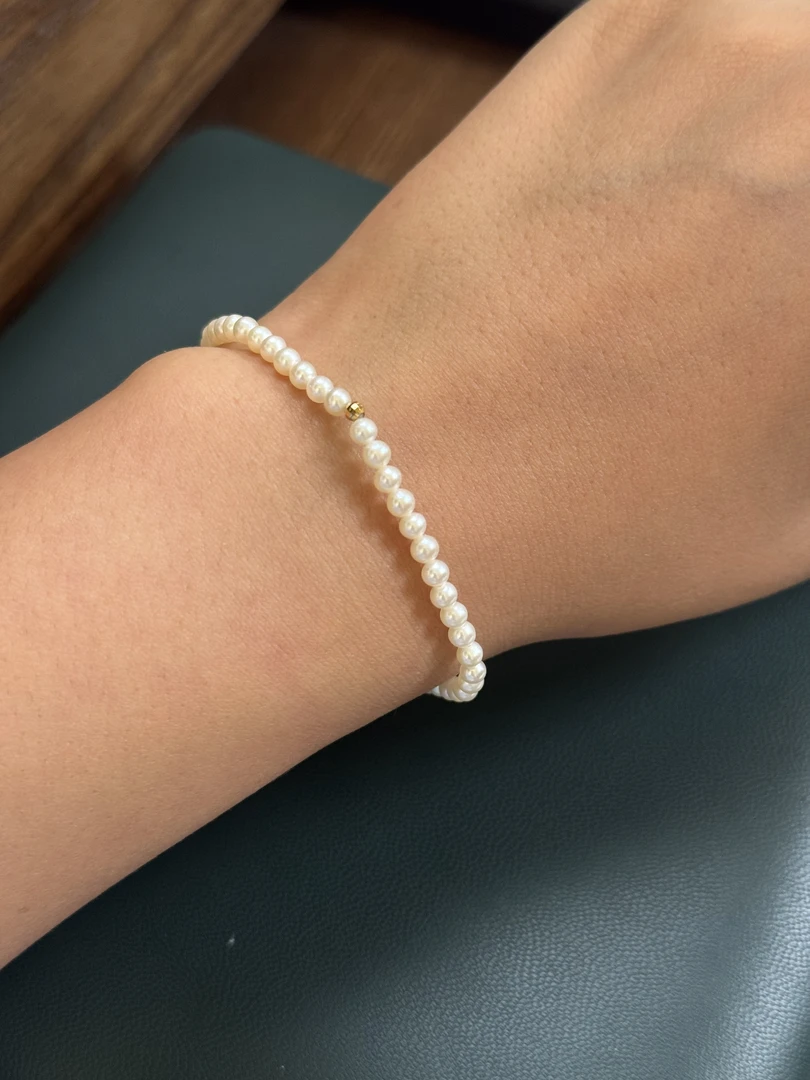 天然淡水3~4mm极光小米珠K金珠手串