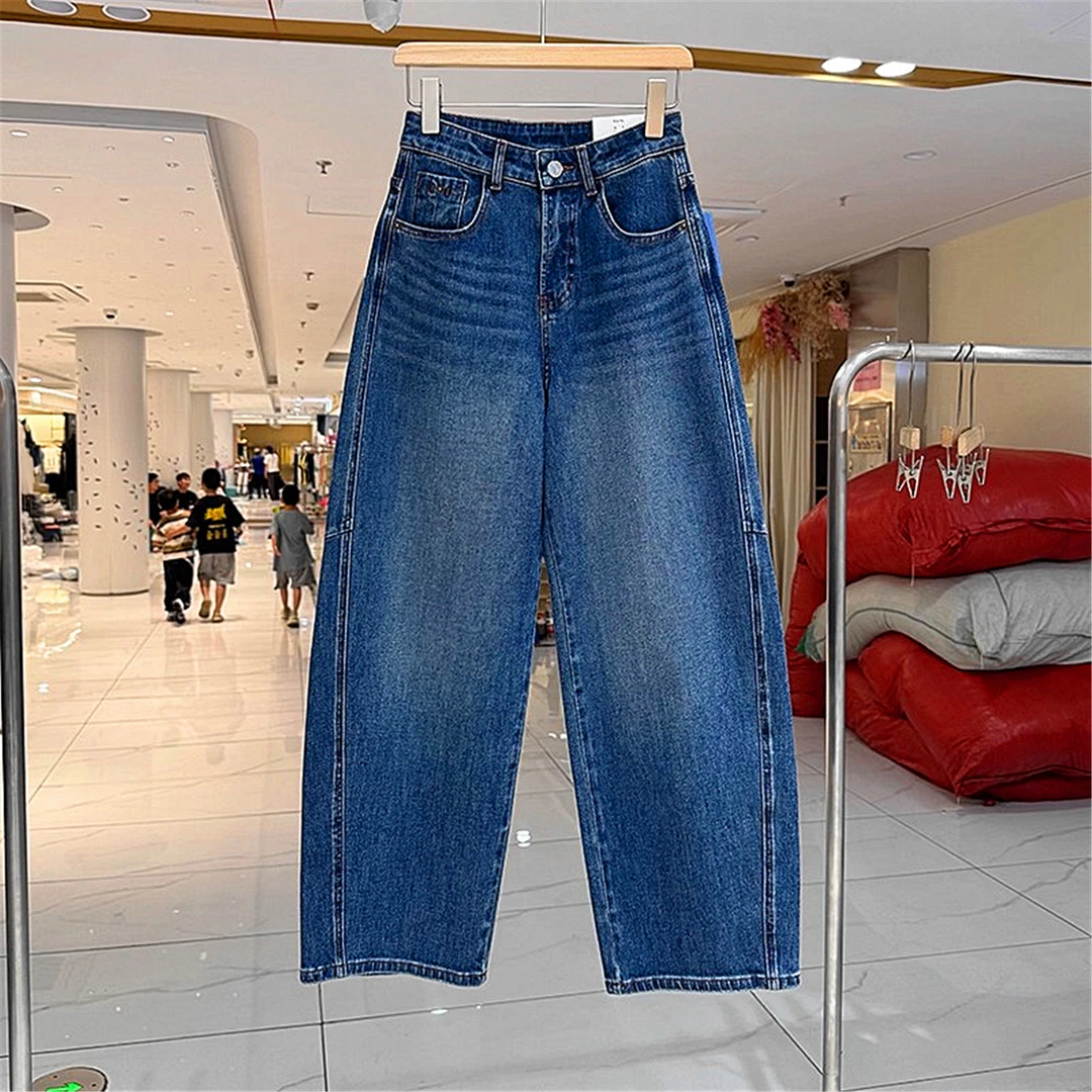 立体剪裁设计感女高腰牛仔裤阔腿弯刀裤长裤2025早秋新款宽松百搭