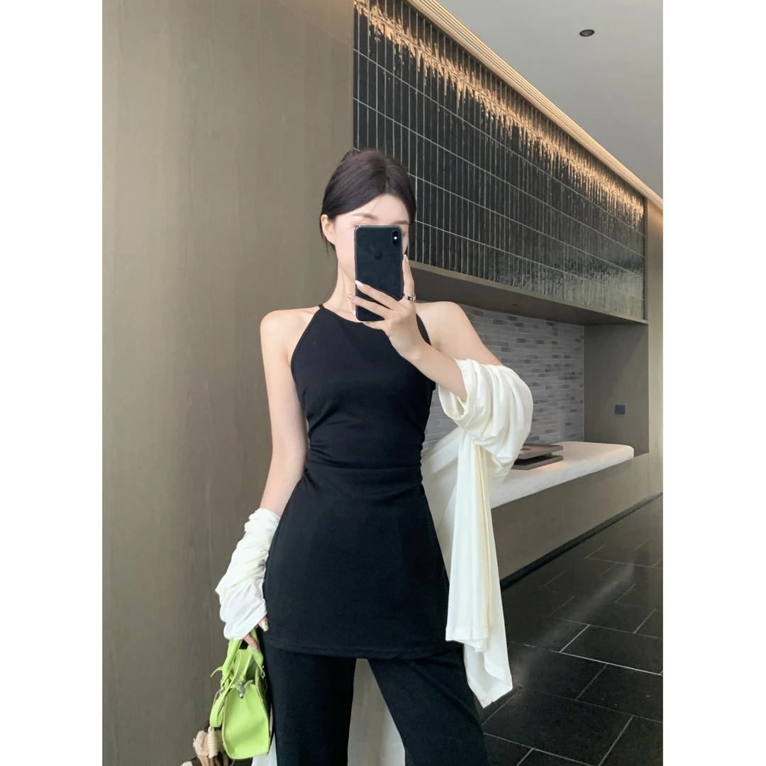 大码女装甜辣妹修身显瘦无袖上衣休闲裤子气质女装时尚套装