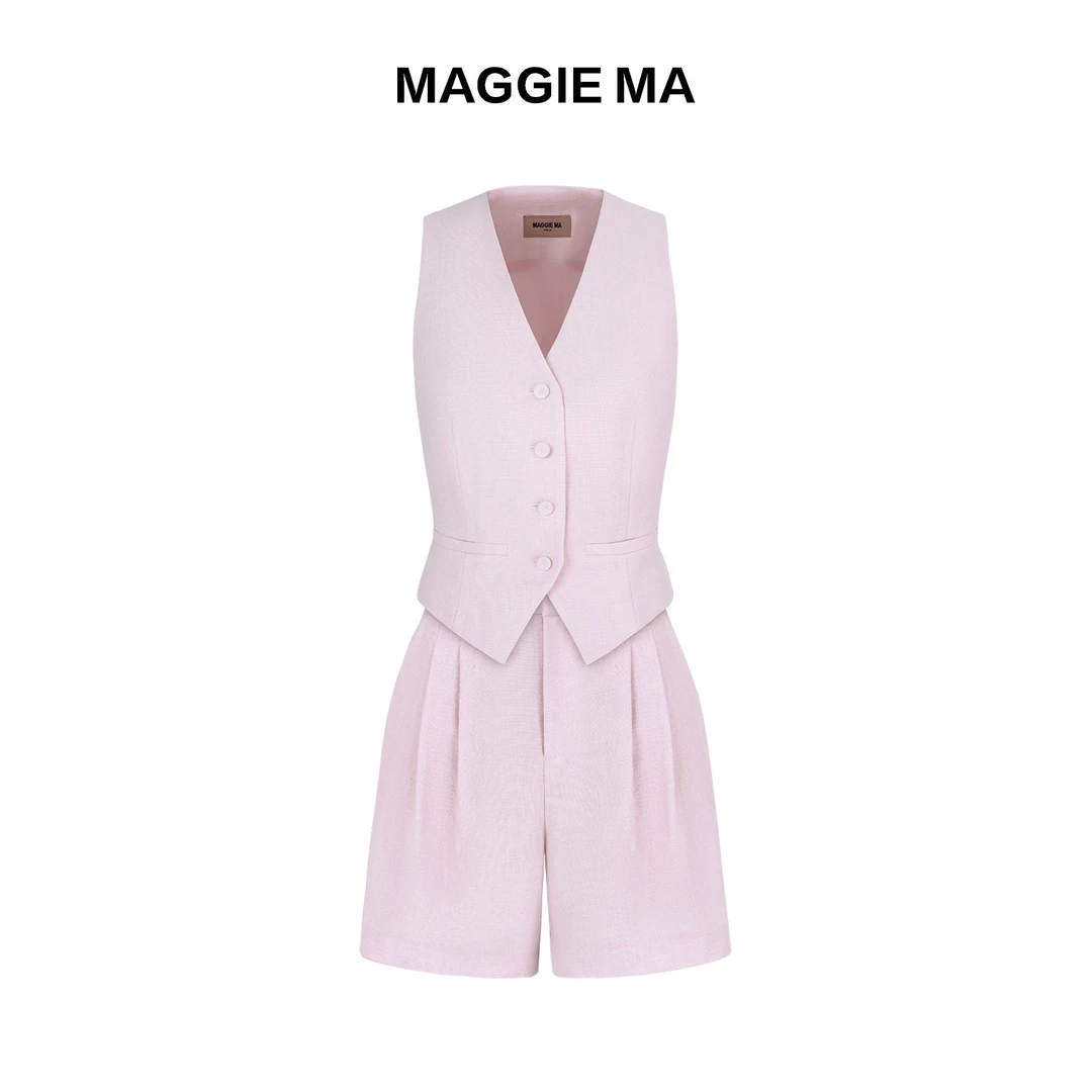 MAGGIE MA马婧设计师款V领收腰马甲阔腿短裤套装168S/169P
