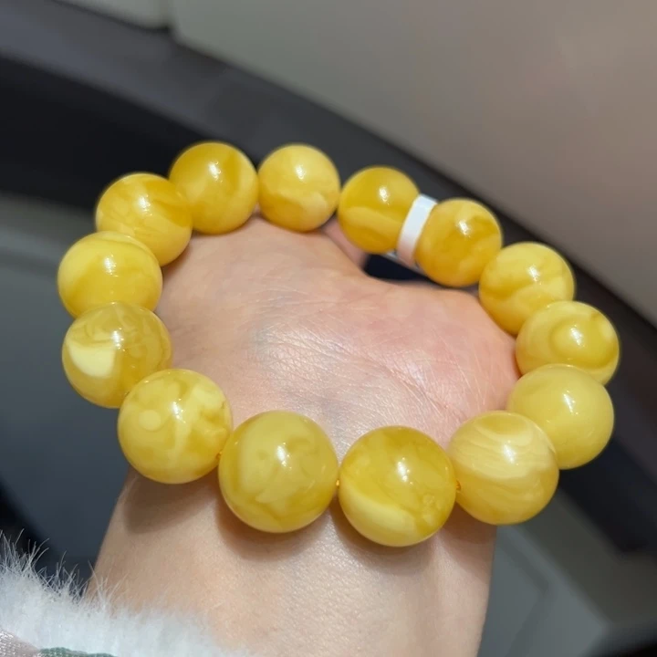 蜜蜡手链未镶嵌M****g俄料蜜蜡黄妖花圆珠手串