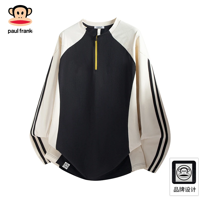 PaulFrank/大嘴猴潮牌拼色长袖T恤男士秋季新款宽松上衣打底衫男