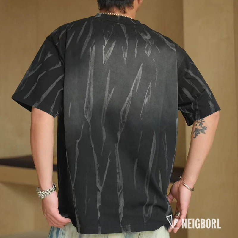 【朝圣】NEIGBORL钊叔制复古美式340克双纱纯棉水洗纹理休闲短袖T恤