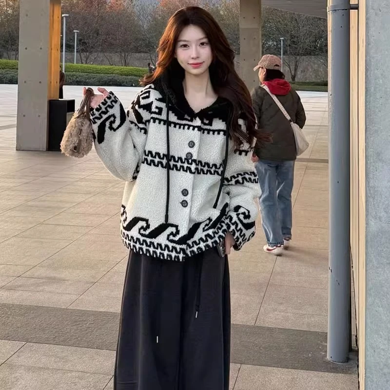 加棉加厚毛毛外套女2025冬季新款时髦洋气连帽减龄显瘦保暖棉衣潮